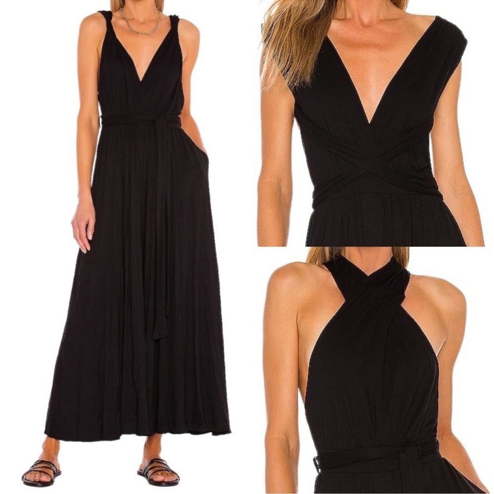 Free People FP Beach Dani Convertible Wide Leg Jersey Jumpsuit in Black Size XS
